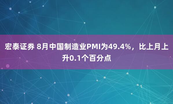 宏泰证券 8月中国制造业PMI为49.4%，比上月上升0.1个百分点